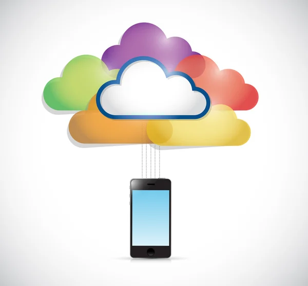 Colorful clouds connected to a smartphone. — Stock Photo, Image