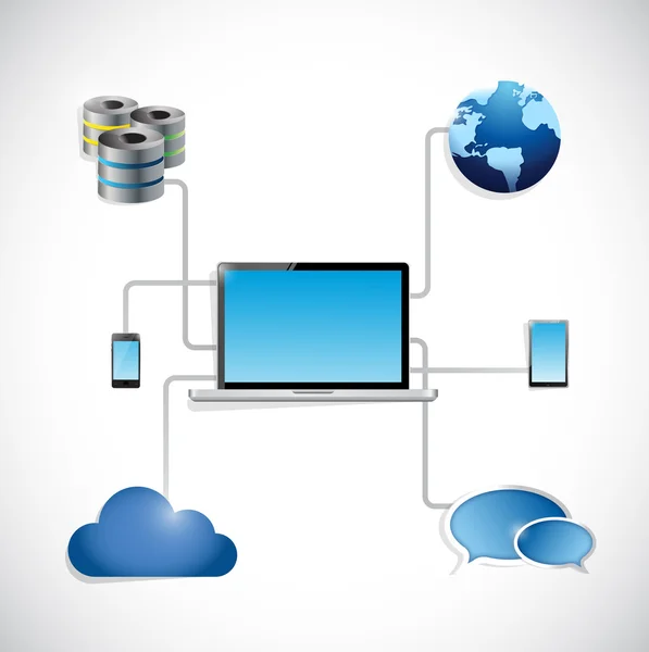 ラップトップ技術ネットワーク接続図 — ストック写真