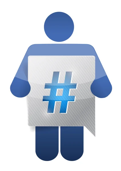 Icono que sostiene una burbuja de mensajes con un hashtag . —  Fotos de Stock