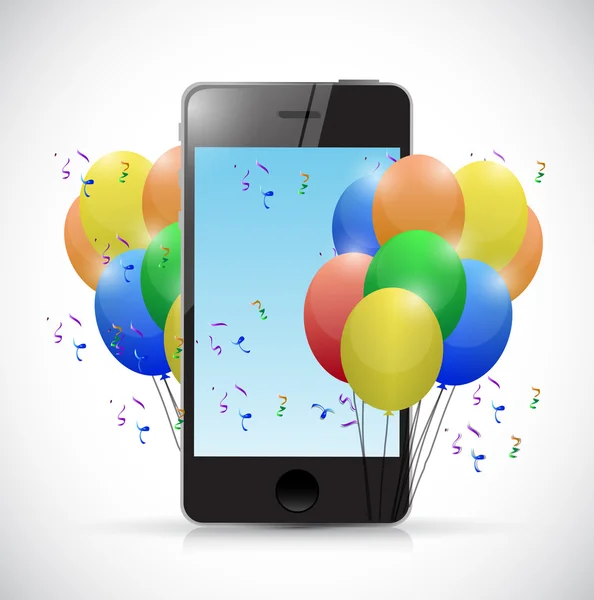 Telefone e balões de festa. Desenho ilustrativo — Fotografia de Stock