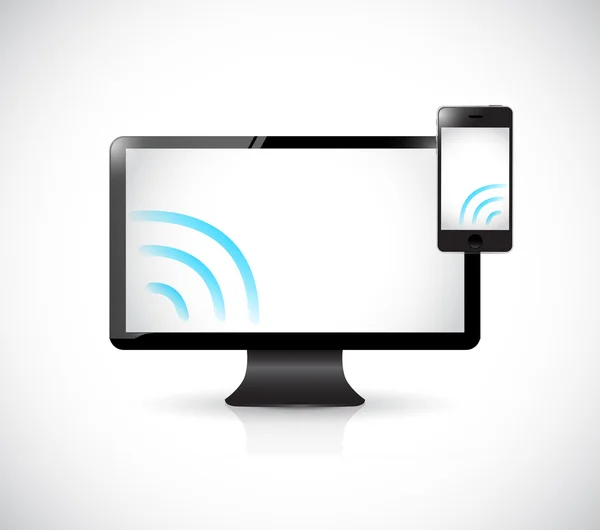 Computer und Telefon mit Wifi-Signal. Illustration — Stockfoto