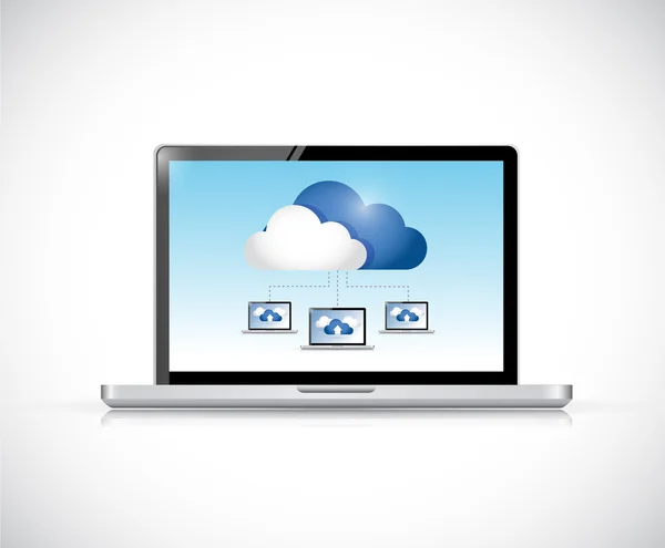 Laptop och cloud computing datornätverk — Stockfoto