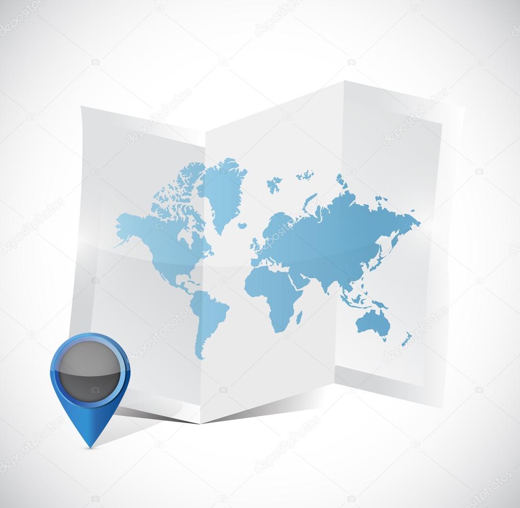 tri fold world map and pointer illustration design stock photo