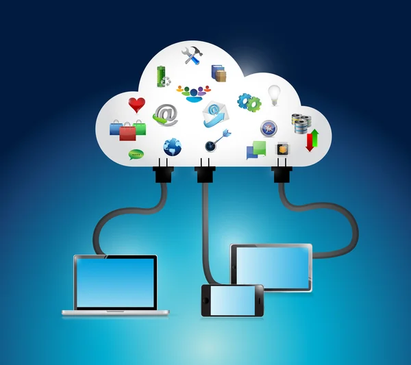 Cloud computing connection icons and electronics. — Stock Photo, Image