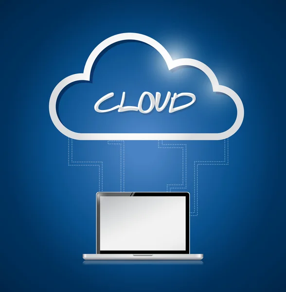 便携式计算机连接到一朵云。插图设计 — 图库照片