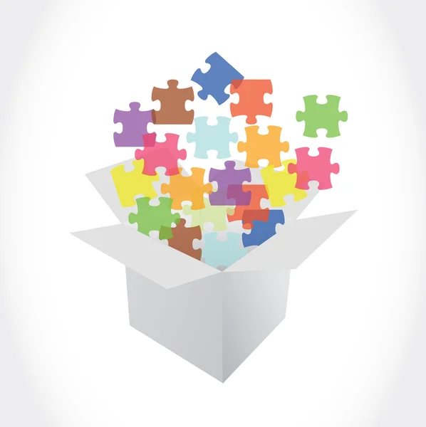 White Box und Puzzleteile Illustration — Stockfoto
