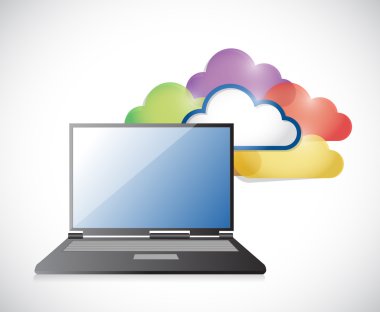 laptop ve renk bulutlar illüstrasyon tasarımı
