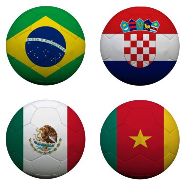 Futbol grubu ile bir takım bayrakları, futbol Brezilya 2014 toplar.