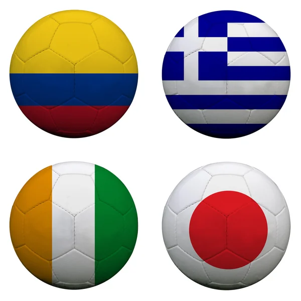 Palloni da calcio con bandiere del gruppo C, Calcio Brasile 2014 — Foto Stock