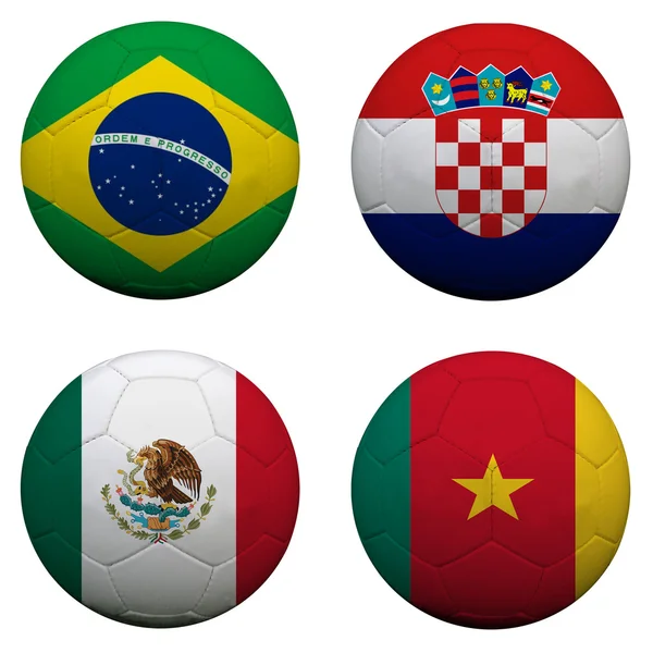 Balones de fútbol con banderas de equipos del grupo A, Fútbol Brasil 2014 — Foto de Stock