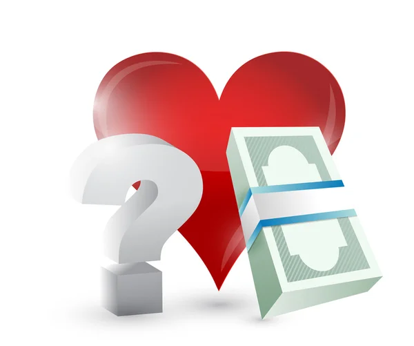 Dinero del corazón y preguntas ilustración diseño — Foto de Stock
