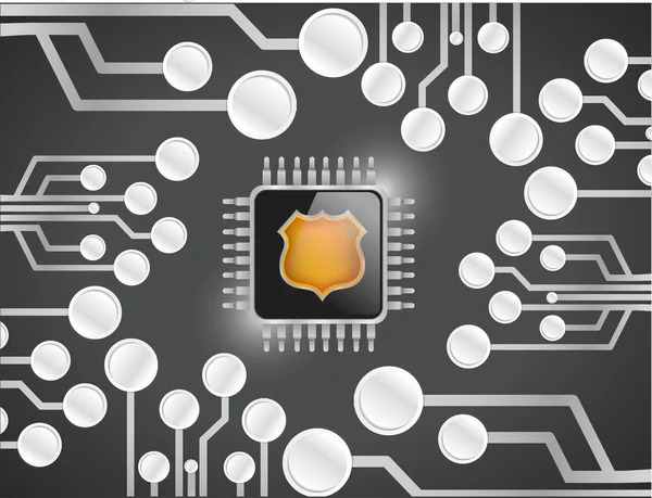 Red de circuitos e ilustración electrónica de chips —  Fotos de Stock