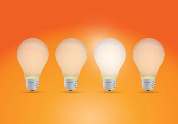 Ideia conceito com fileira de lâmpadas — Fotografia de Stock