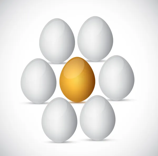 Golden egg around white eggs. illustration design — Stock Photo, Image