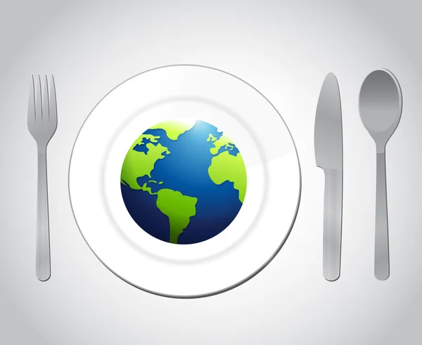 Globe and plate utensils illustration design — Stock Photo, Image