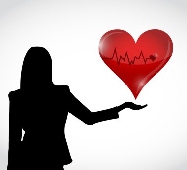 kadın ve kırmızı yaşam çizgisi kalp illüstrasyon tasarımı