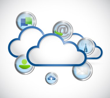 bulut ve simgeler illüstrasyon tasarımı