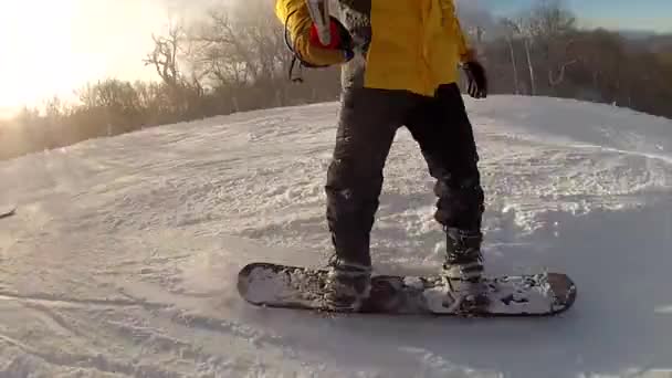 Snowboard sobre nieve fresca — Vídeo de stock