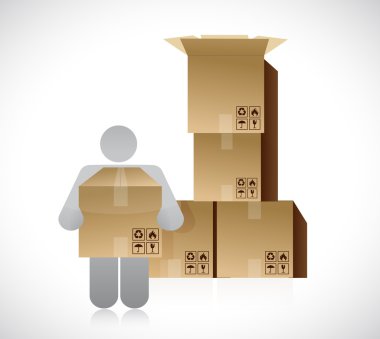 icon and set of boxes. packing concept clipart