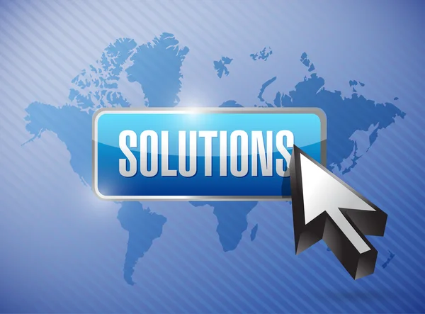 Solutions button and cursor over a world map — Stock Photo, Image