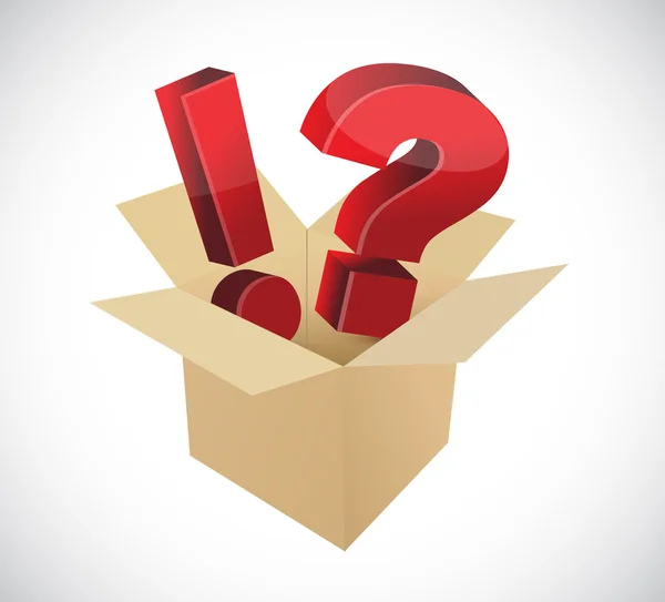 Exclamation and question marks inside a box. — Stock Photo, Image