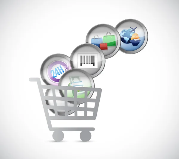 Shopping-Auto und E-Commerce-Tasten. Illustration — Stockfoto