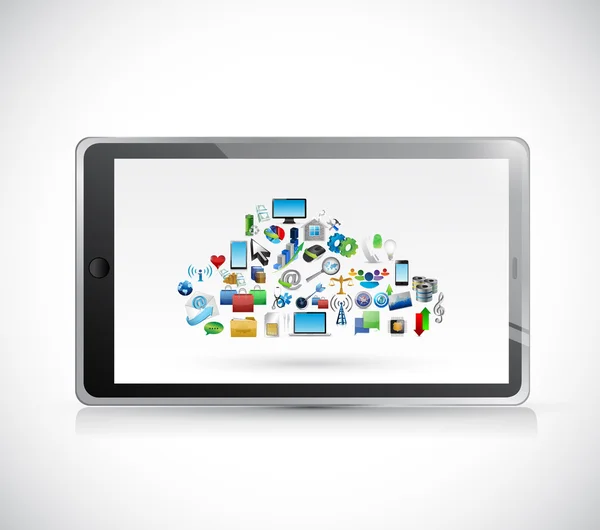 Tablet PC cloud computing-pictogrammen afbeelding ontwerp — Stockfoto
