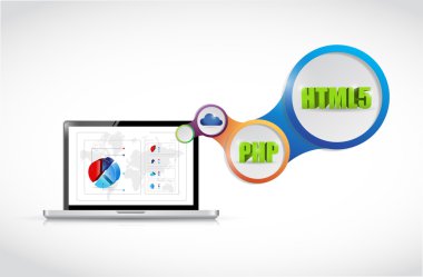 dizüstü iş grafik ve Internet. illüstrasyon