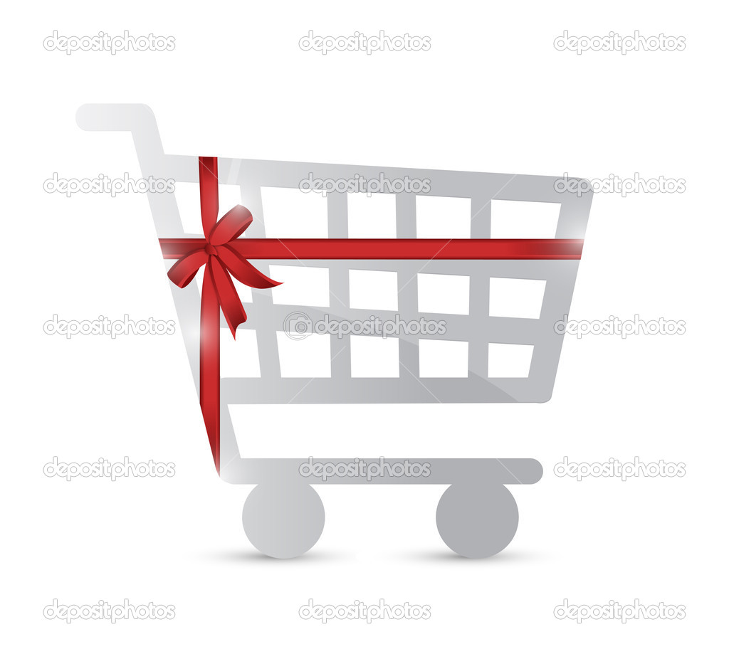 shopping cart and gift warped illustration design