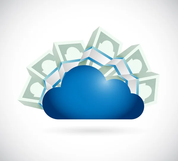 Dinheiro em torno de uma nuvem de armazenamento. Ilustração — Fotografia de Stock