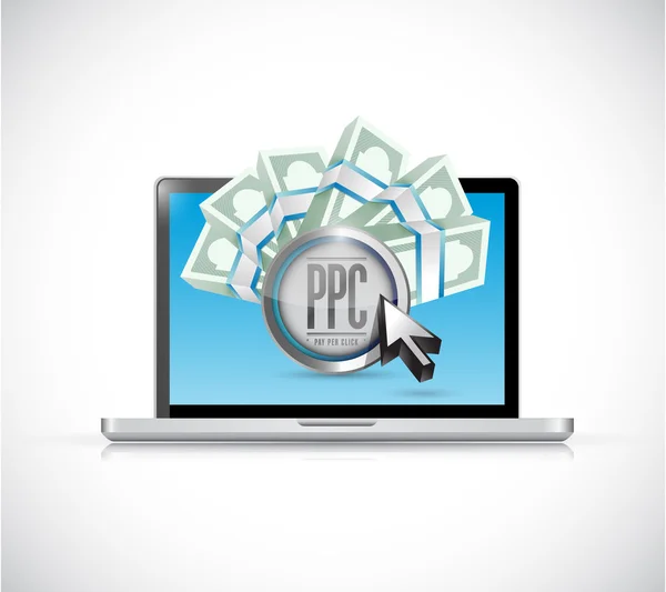 Pay per click bills and laptop illustration — Stock Photo, Image