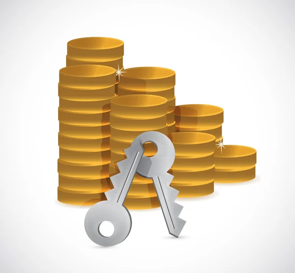 Stacks of coins and keys illustration design — Stock Photo, Image