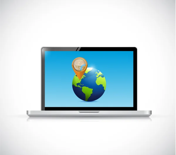 Laptop globe och pekaren illustration design — Stockfoto