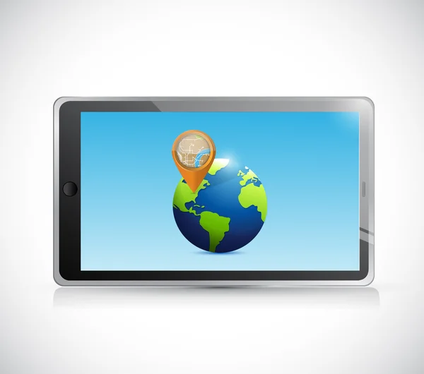 Tablet PC, globe en aanwijzer afbeelding ontwerp — Stockfoto