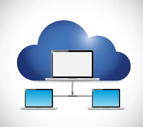 Disegno illustrazione rete cloud e laptop — Foto Stock