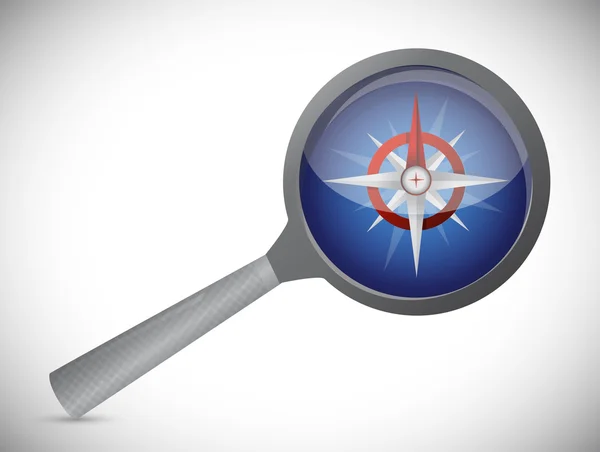 Magnify over a compass illustration design — Stock Photo, Image