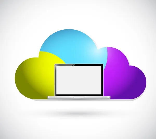 Laptop ve renk bulut illüstrasyon tasarımı — Stok fotoğraf