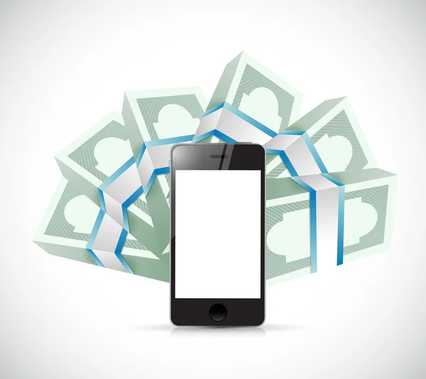 Bills around a smartphone illustration design — Stock Photo, Image