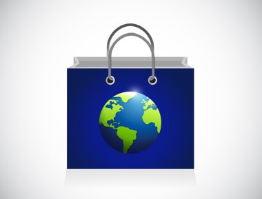 Planet alışveriş çantası çizimde tasarım mavi