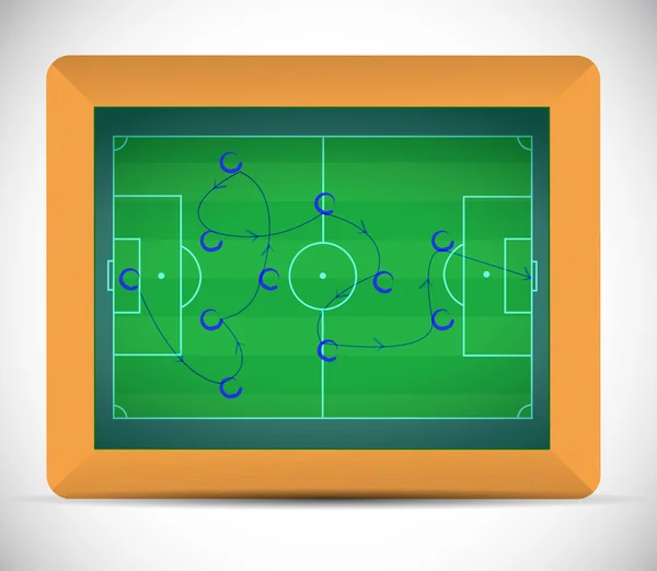 Teaching soccer plays on a chalkboard. — Stock Photo, Image