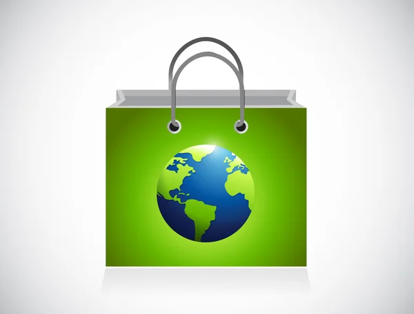 Green globe shopping bag illustration design — Stock Photo, Image