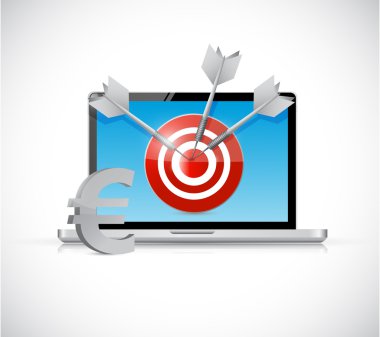 euro target and laptop business concept clipart
