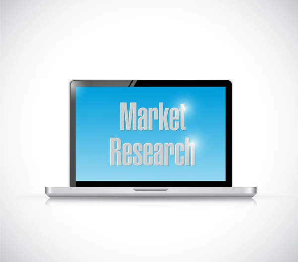 Mensaje de investigación de mercado en un ordenador portátil. ilustración — Foto de Stock
