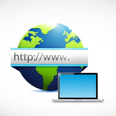 Web dünya arama çubuğu ve bilgisayar dizüstü.