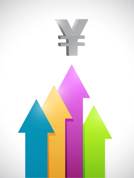 Yen arrows moving up business graph. illustration — Stock Photo, Image
