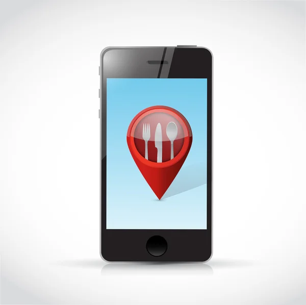 Telefoon en restaurant locator aanwijzer — Stockfoto