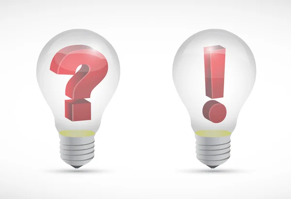 Light bulb question and exclamation symbols — Stock Photo, Image