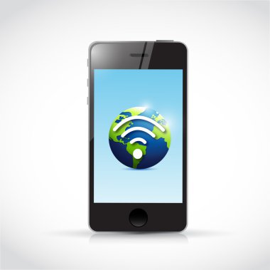telefon ve küre wifi sinyal illüstrasyon tasarımı