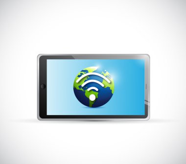 Tablet Küre ve wifi sinyal illüstrasyon tasarımı