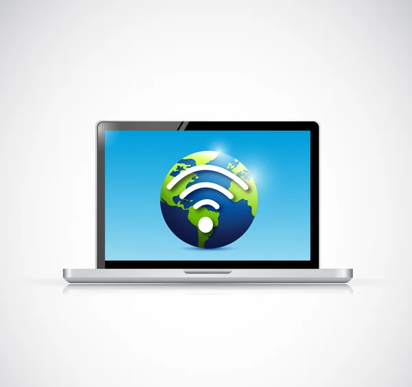 Ordinateur portable et globe wifi signal illustration design — Photo